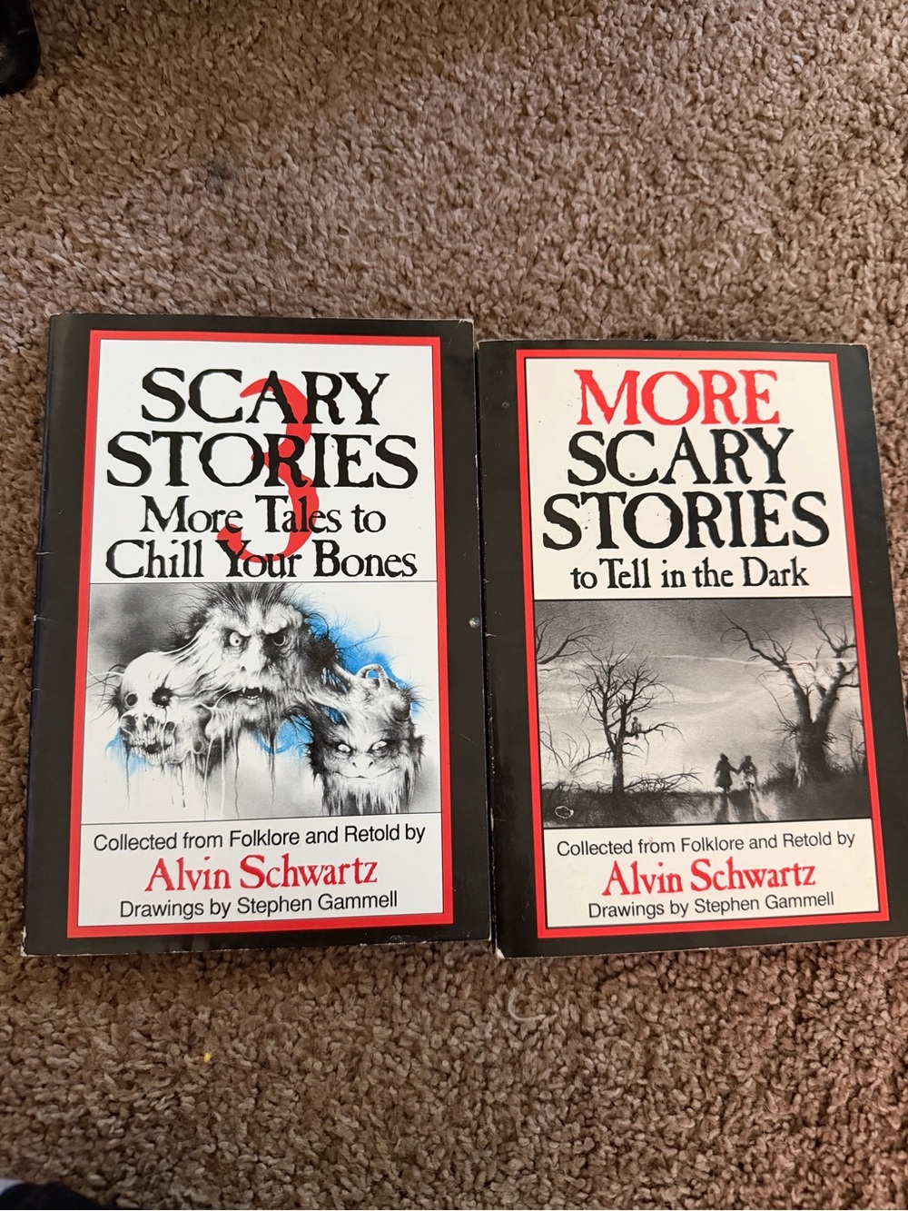 Scary Stories & More Scary Stories by Alvin Schwartz - Black/Red/White Covers
